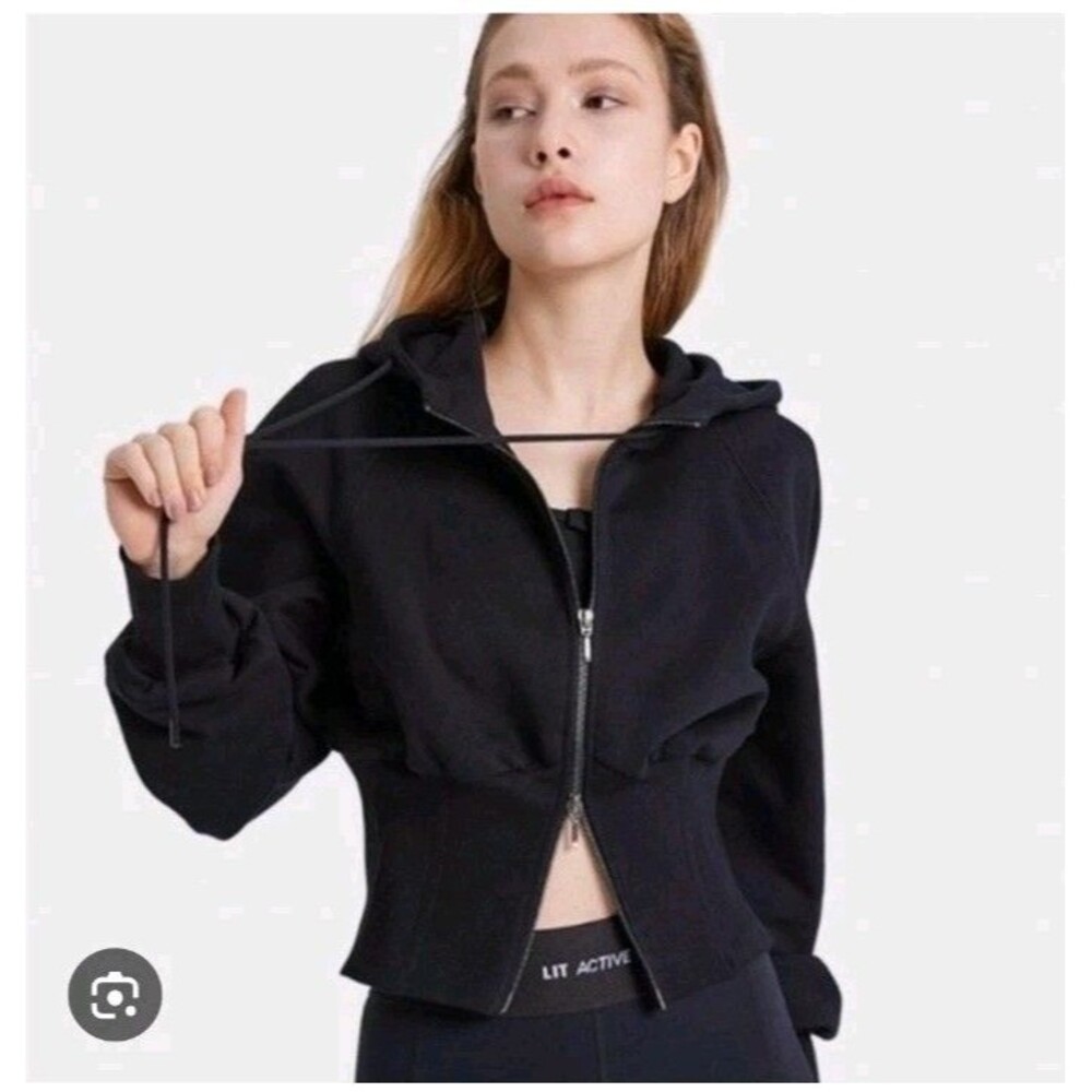Lit Crop Sweatshirt Hoodie Black Full Zip Size Small S